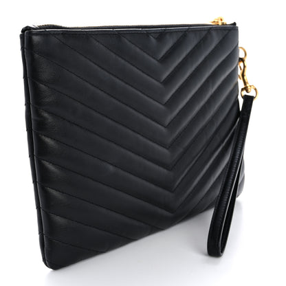 Saint Laurent Calfskin Matelasse Chevron Monogram A5 Wristlet Black 3 of 11