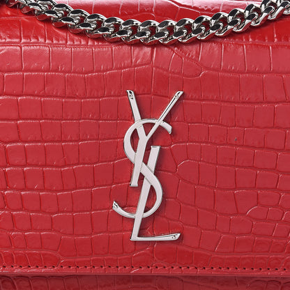 Saint Laurent Calfskin Crocodile Embossed Medium Monogram Sunset Rouge Eros 8 of 10