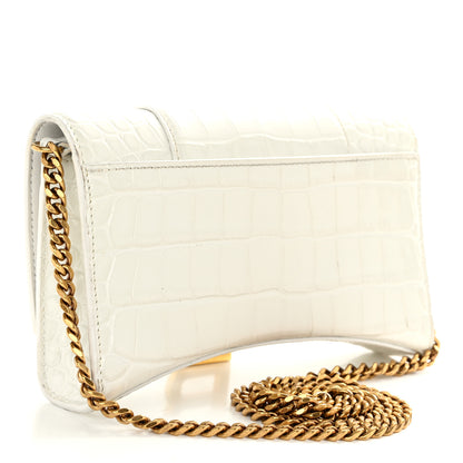 Balenciaga Shiny Calfskin Crocodile Embossed Hourglass Chain Bag White 3 of 11