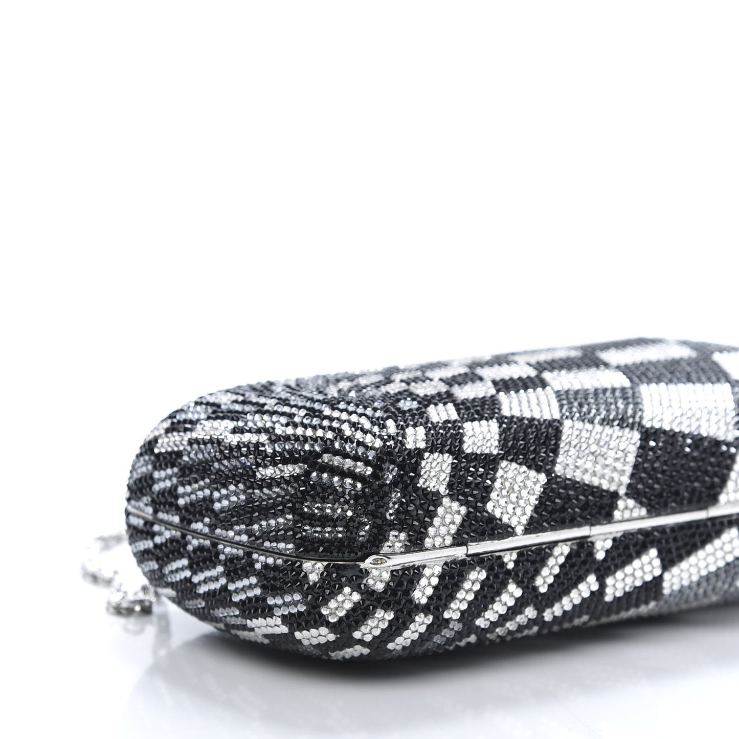 Swarovski Crystal Checkered New Soap Dish Miniaudiere Clutch Black Silver
