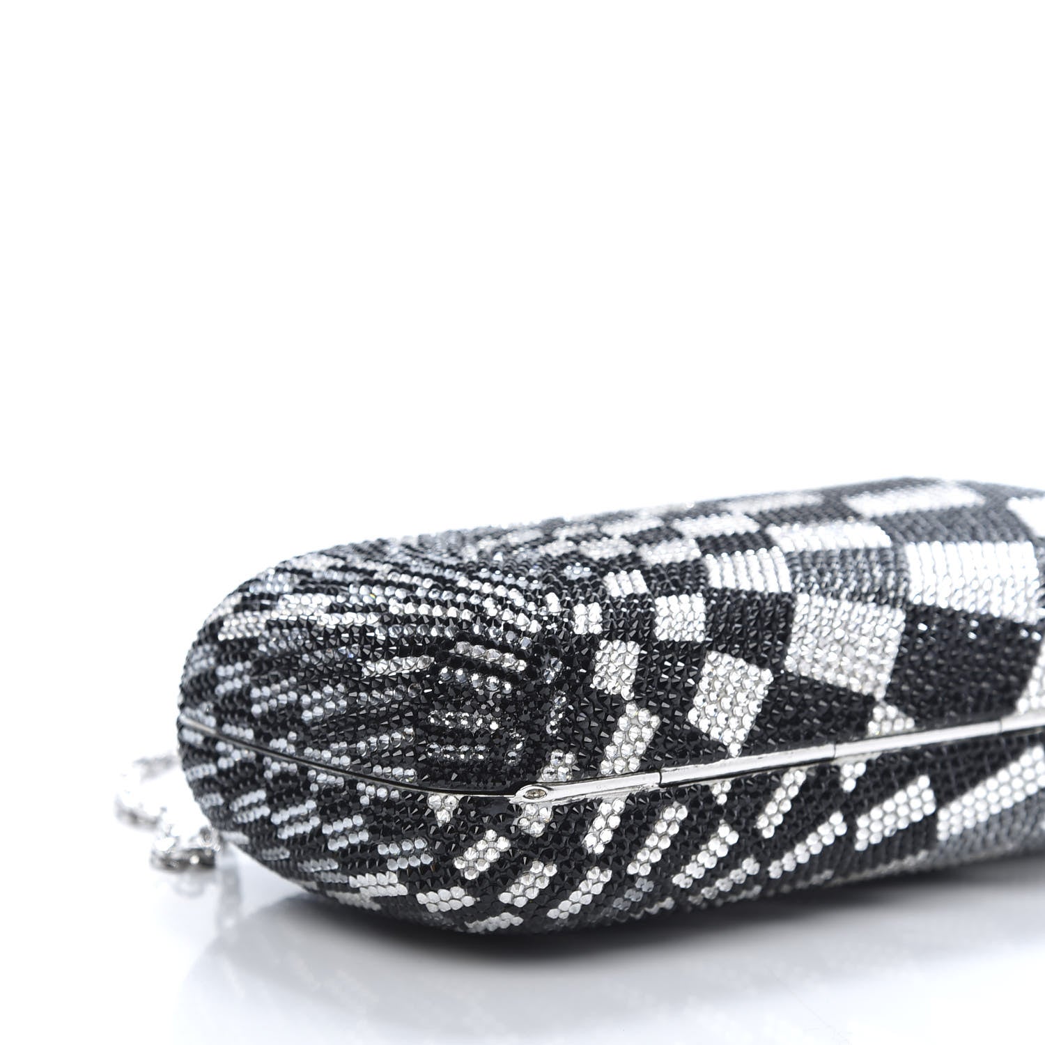 Judith Leiber Swarovski Crystal Checkered New Soap Dish Miniaudiere Clutch Black Silver 6 of 13