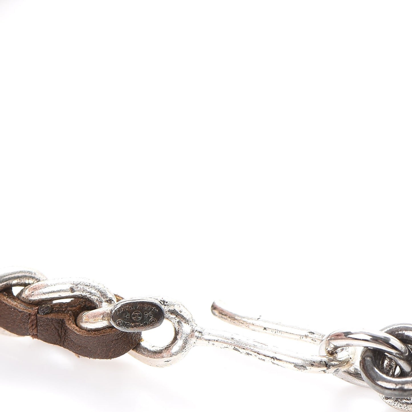 CHANE Lambskin Chain CC Medallion Belt Brown Silver