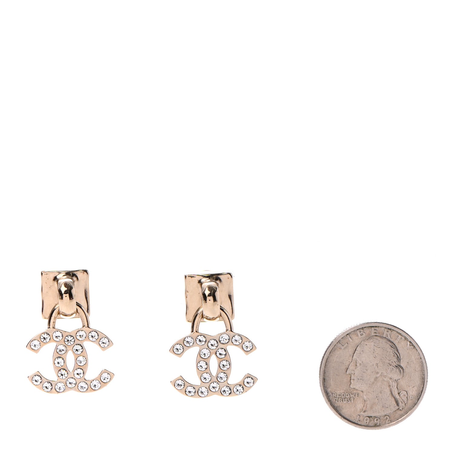 Chanel Crystal CC Drop Earrings Gold 2 of 6
