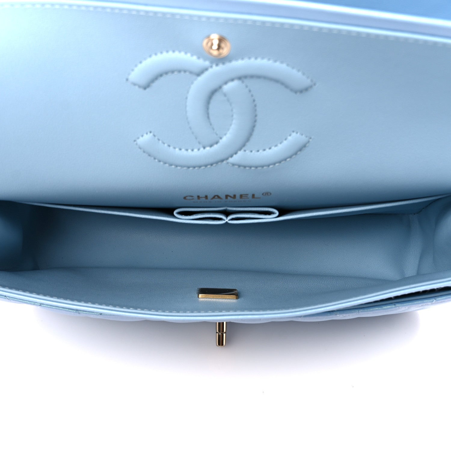 Chanel Iridescent Lambskin Quilted Medium Double Flap Light Blue 5 of 11