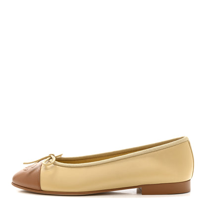 Chanel Lambskin Cap Toe CC Ballerina Flats 35.5 Beige Light Beige 1 of 10