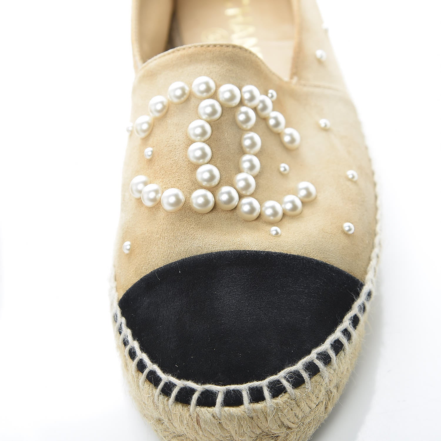 Chanel Suede Pearl CC Espadrilles 38 Beige Black 17 of 20