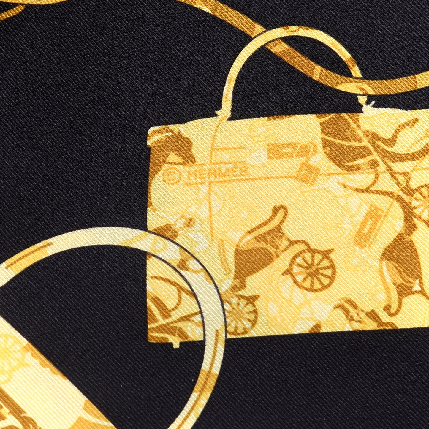 Silk Kelly En Caleche Scarf 70 Black Jaune Citron