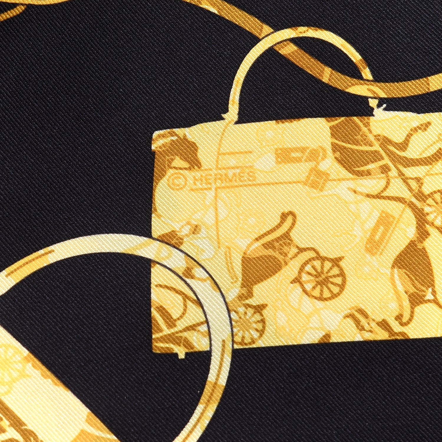 Hermes Silk Kelly En Caleche Scarf 70 Black Jaune Citron 4 of 4