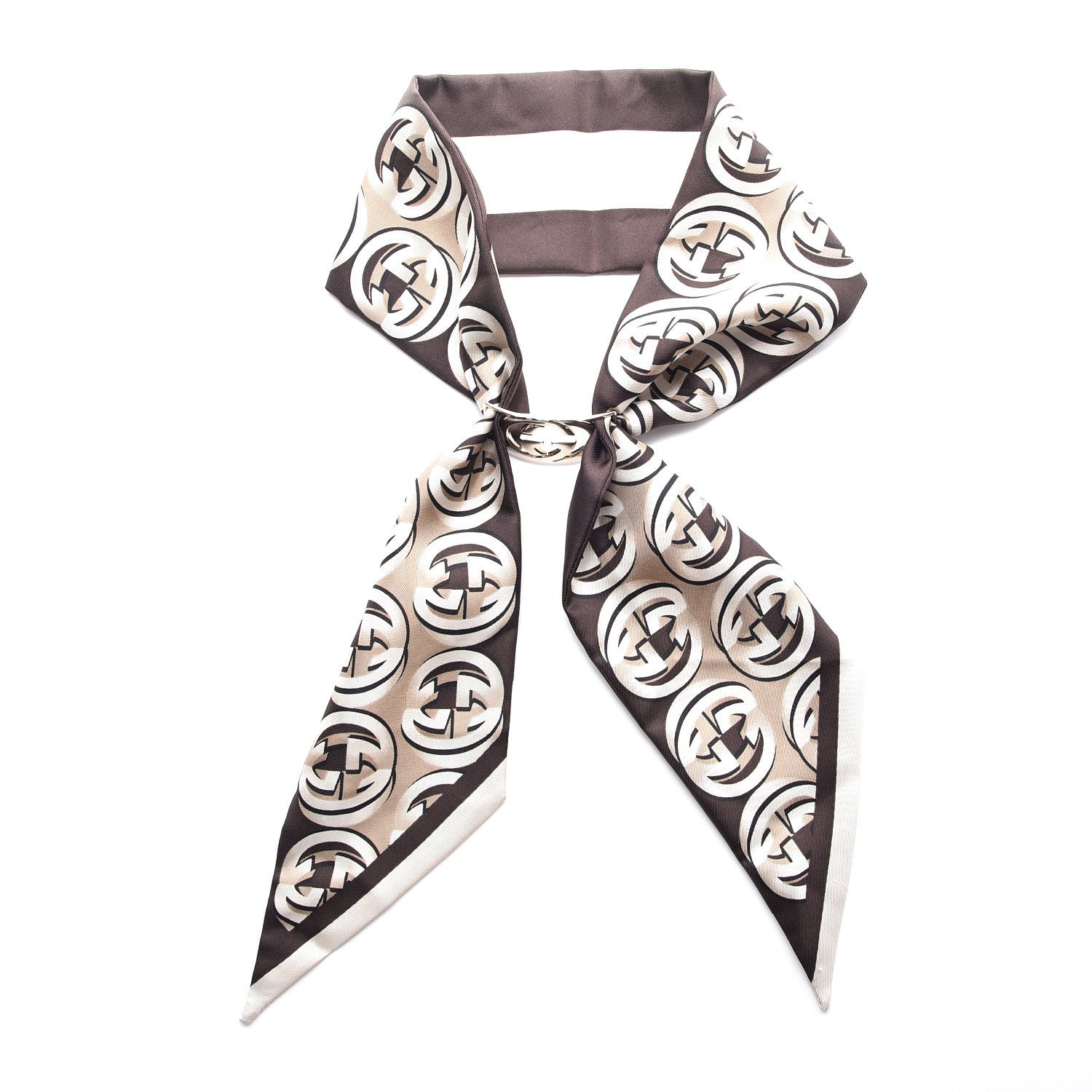 Gucci Silk Twill Interlocking Ring Scarf Brown 1 of 8