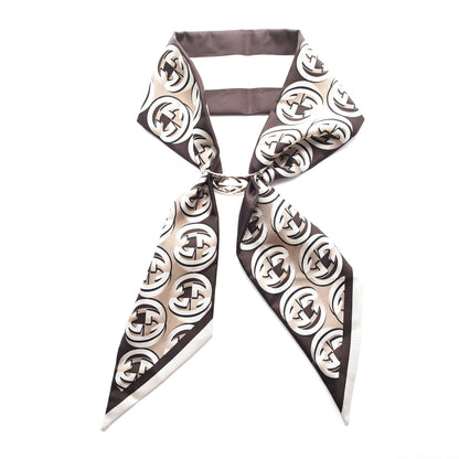Gucci Silk Twill Interlocking Ring Scarf Brown 1 of 8