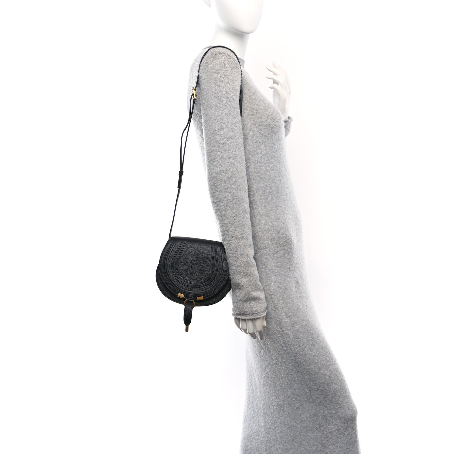 Calfskin Mini Marcie Round Crossbody Bag Black