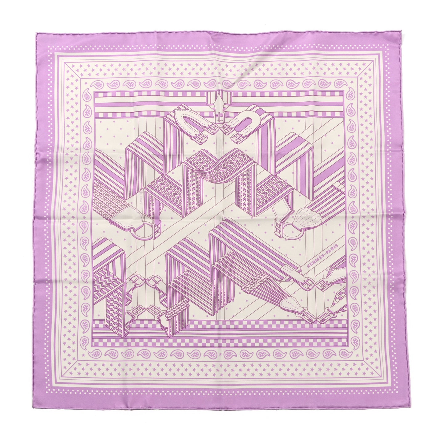 Silk Sangles En ZigZag Bandana Scarf 55 Mauve White