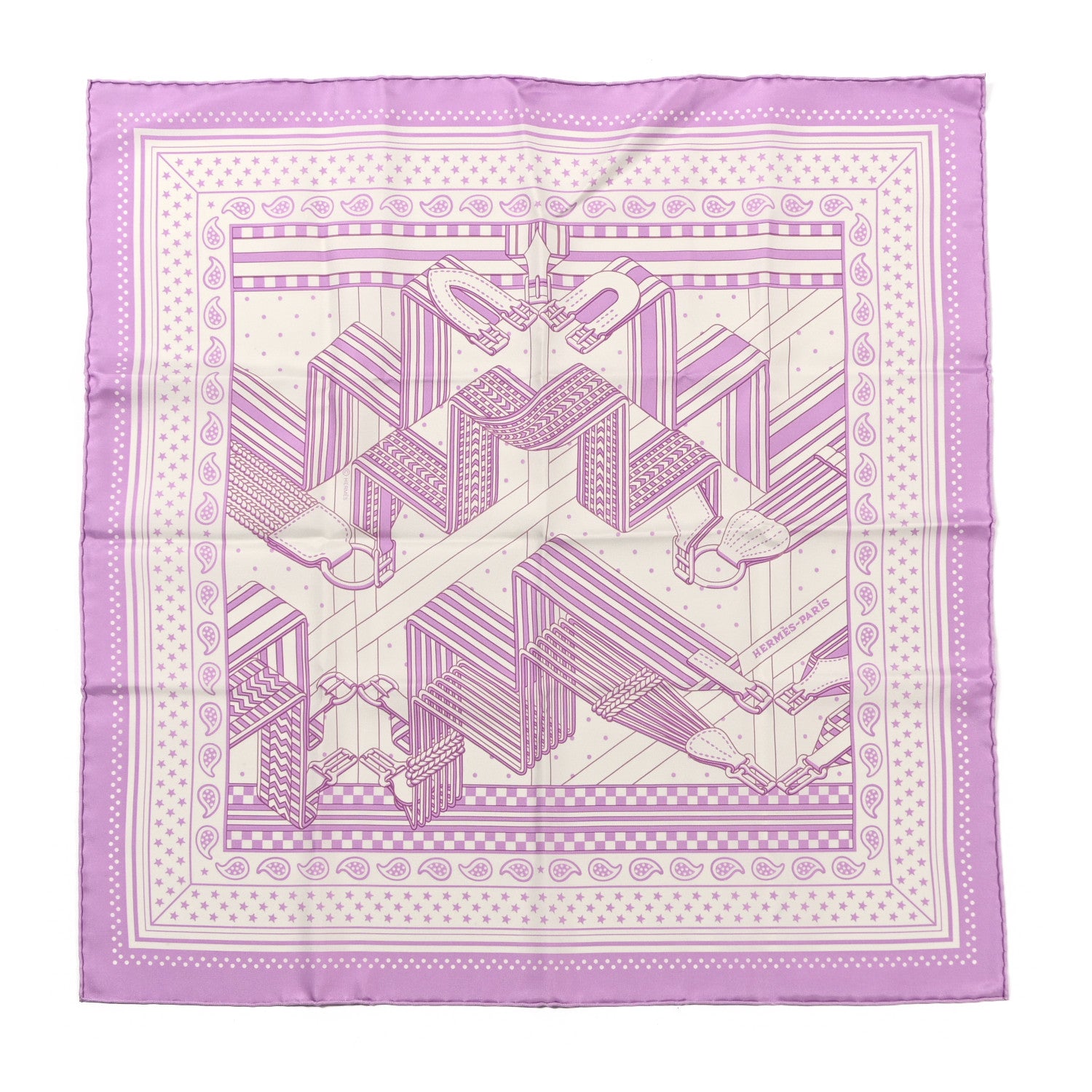Hermes Silk Sangles En ZigZag Bandana Scarf 55 Mauve White 1 of 4