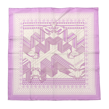 Hermes Silk Sangles En ZigZag Bandana Scarf 55 Mauve White 1 of 4