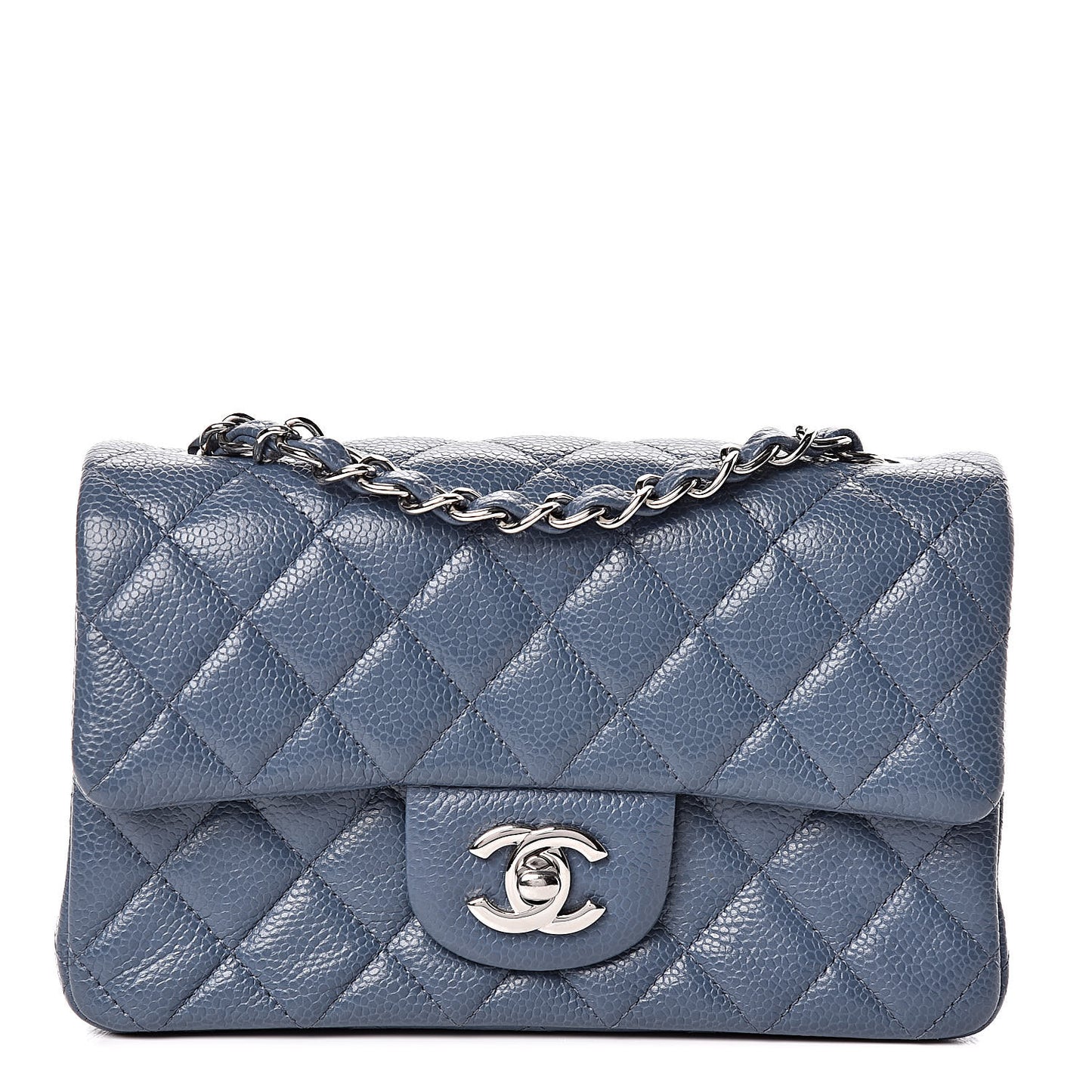 Caviar Quilted Mini Rectangular Flap Blue