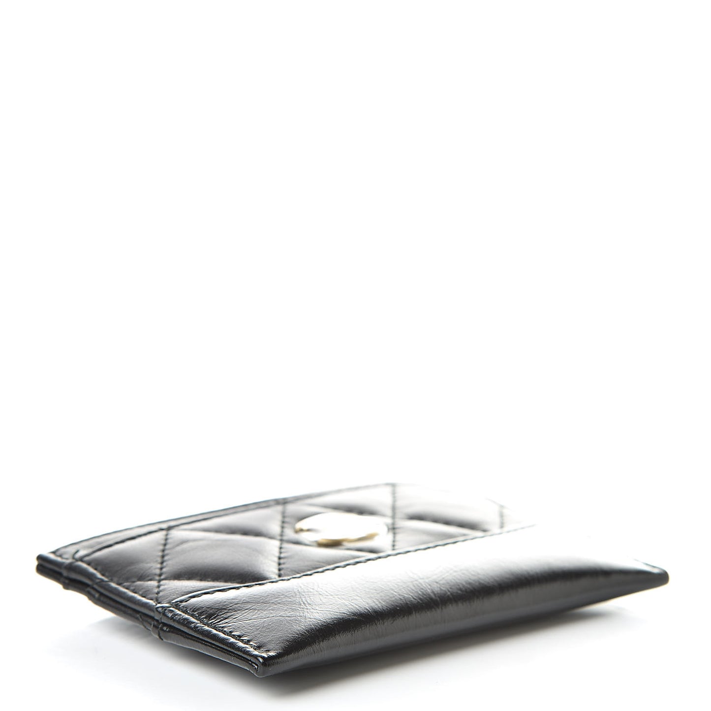 Aged Calfskin Quilted Gabrielle Card Holder Black