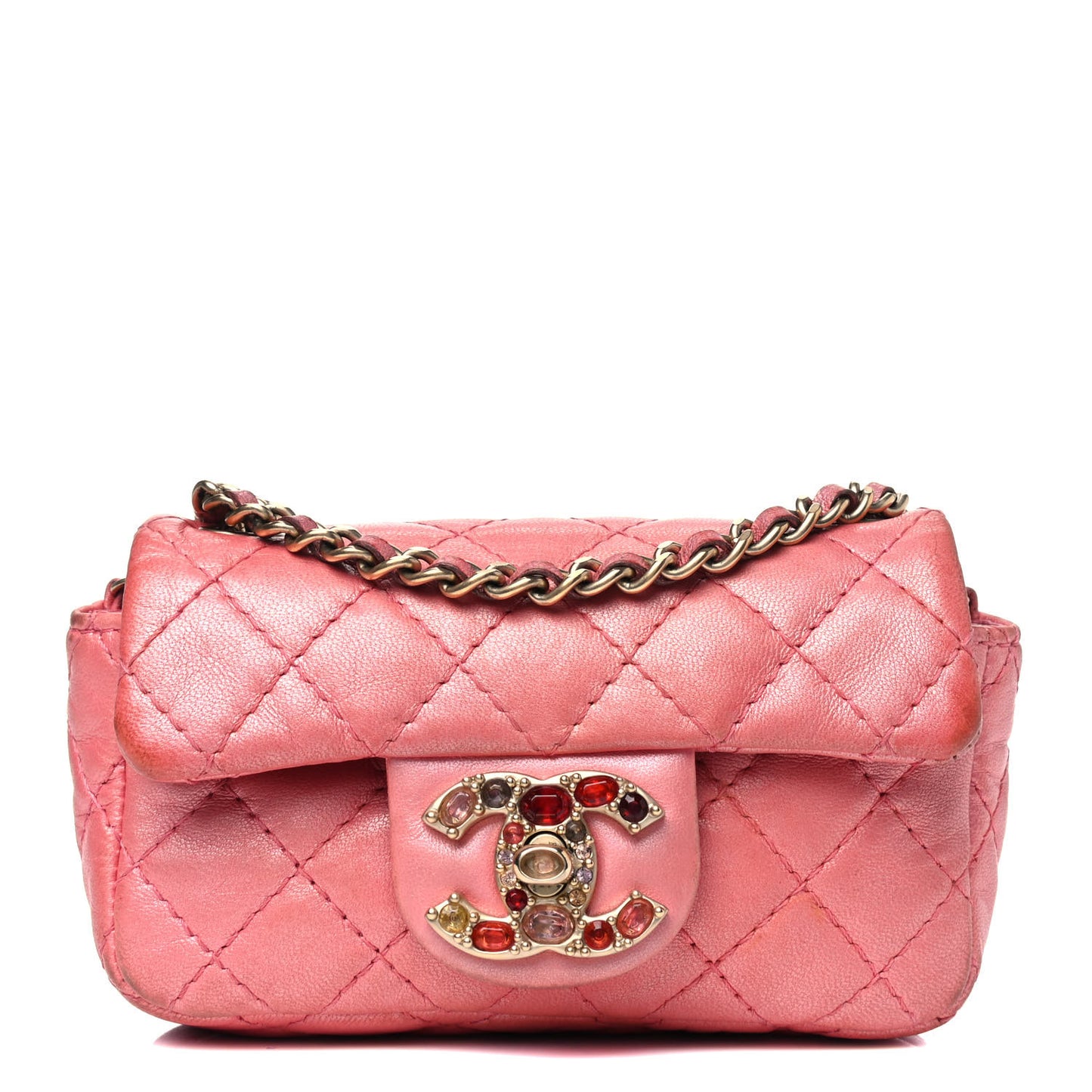 Iridescent Lambskin Quilted Precious Jewel Extra Mini Flap Pink