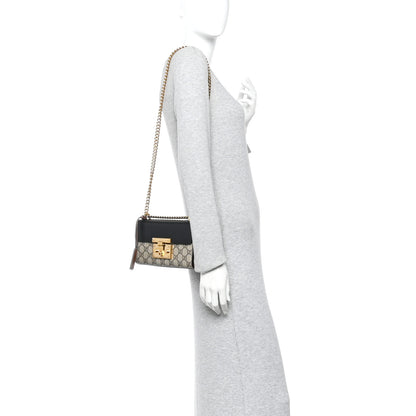 Gucci GG Supreme Monogram Calfskin Small Padlock Shoulder Bag Beige Black Cuir 2 of 12