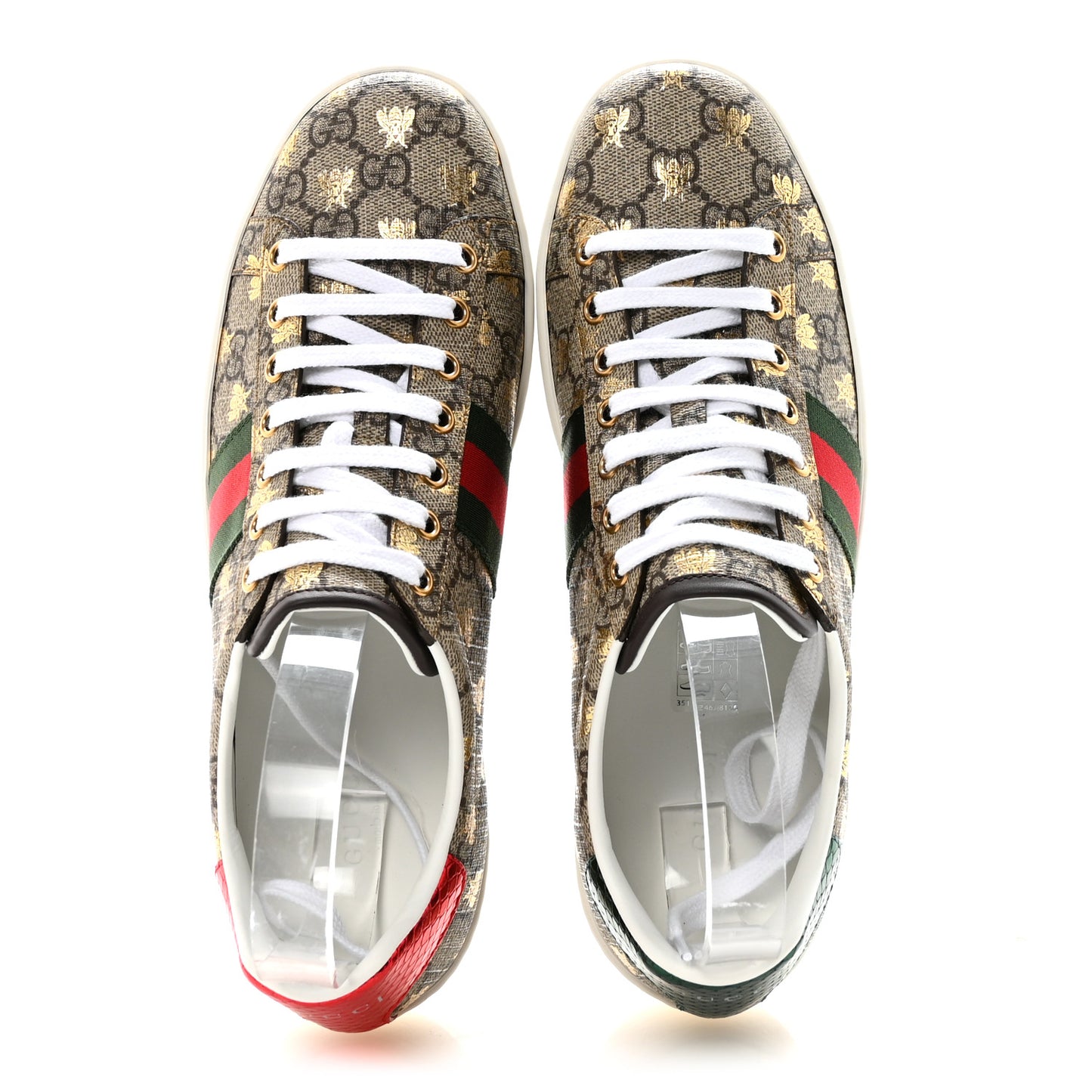 GG Supreme Monogram Bees Ayers Web Womens Ace Sneakers 38.5 Beige Oro Green Red