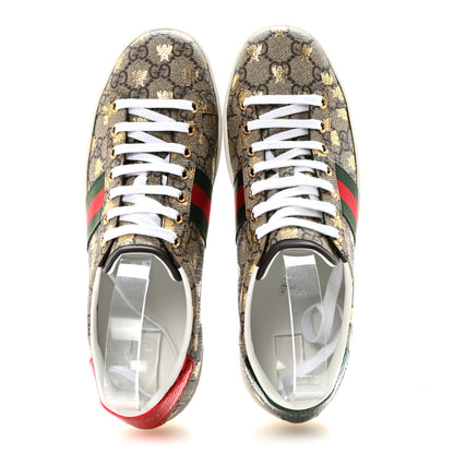 Gucci GG Supreme Monogram Bees Ayers Web Womens Ace Sneakers 38.5 Beige Oro Green Red 2 of 10