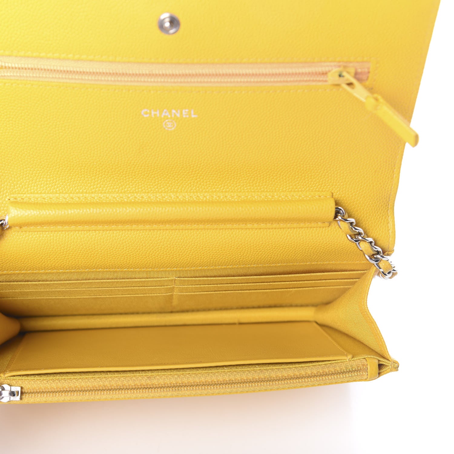 Chanel Caviar Chevron Quilted Wallet On Chain WOC Yellow 5 of 11