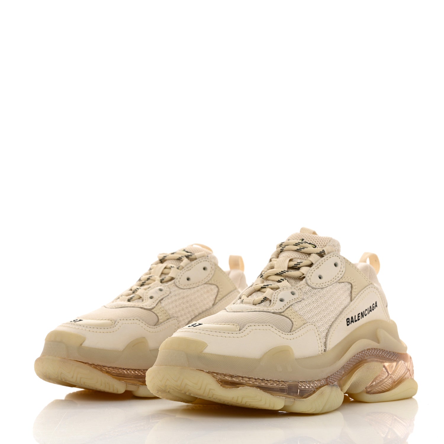 Balenciaga Fabric Mesh Clear Sole Womens Triple S Sneakers 37 Beige 3 of 10