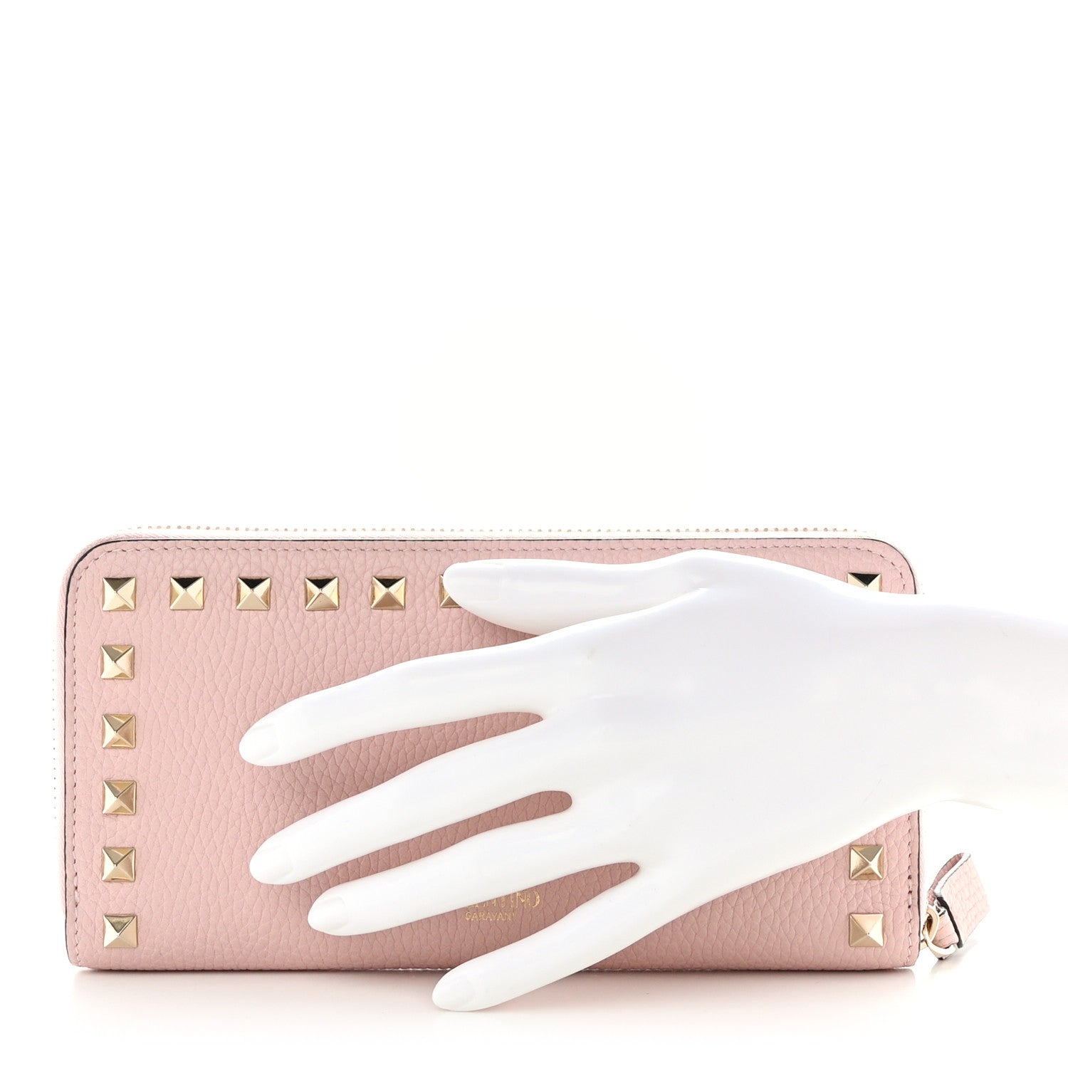 Valentino Garavani Pebbled Calfskin Rockstud Zip Around Wallet Water Rose 2 of 7