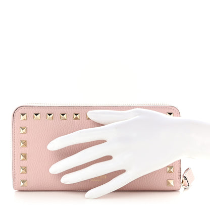 Valentino Garavani Pebbled Calfskin Rockstud Zip Around Wallet Water Rose 2 of 7