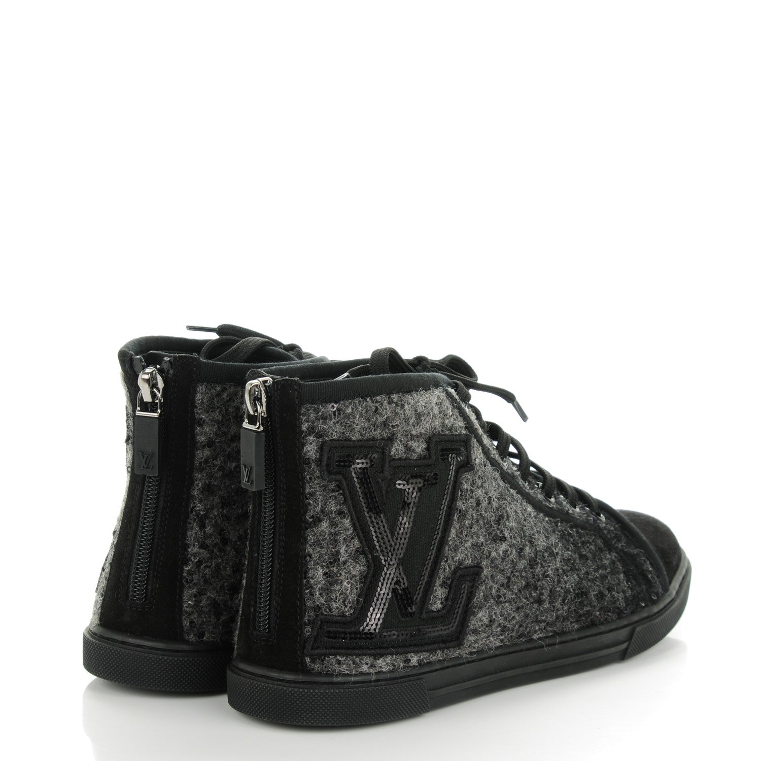Louis Vuitton Wool Sequin Punchy High Top Sneakers 36.5 Anthracite 3 of 5