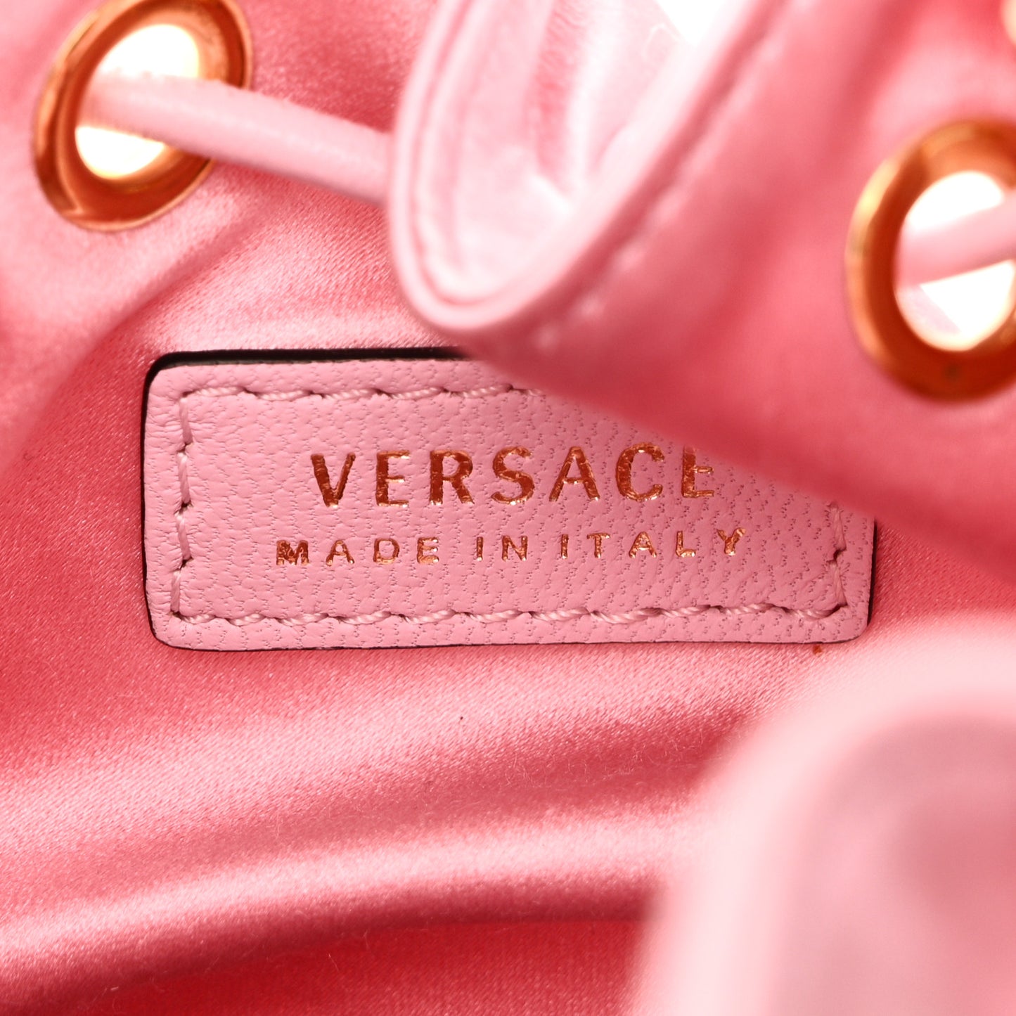 Satin Medusa Drawstring Bucket Bag Pink