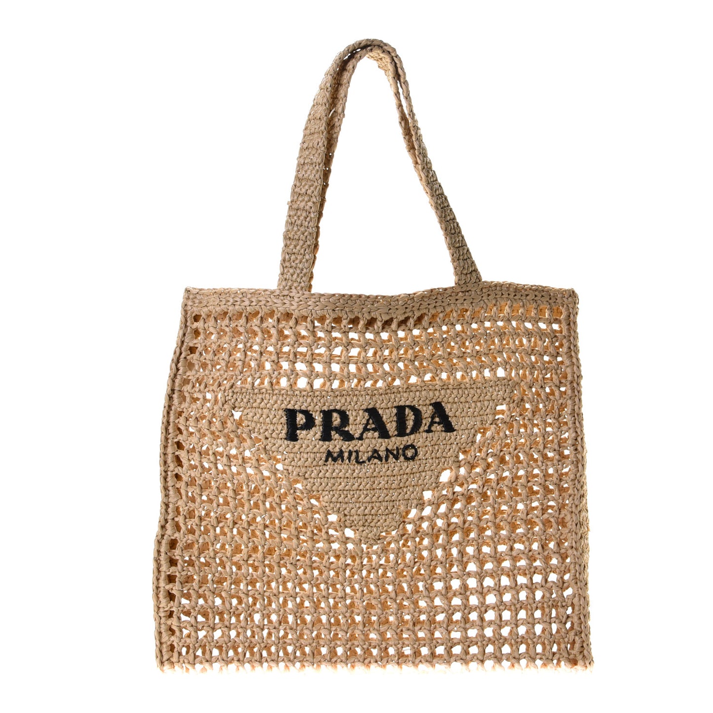 Yarn Raffia Effect Crochet Logo Embroidered Tote Bag Naturale
