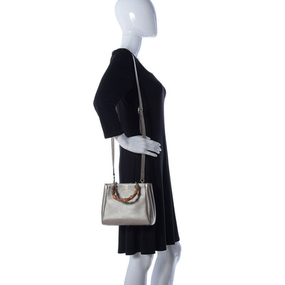 Gucci Metallic Calfskin Mini Bamboo Shopper Tote Golden Beige 2 of 10