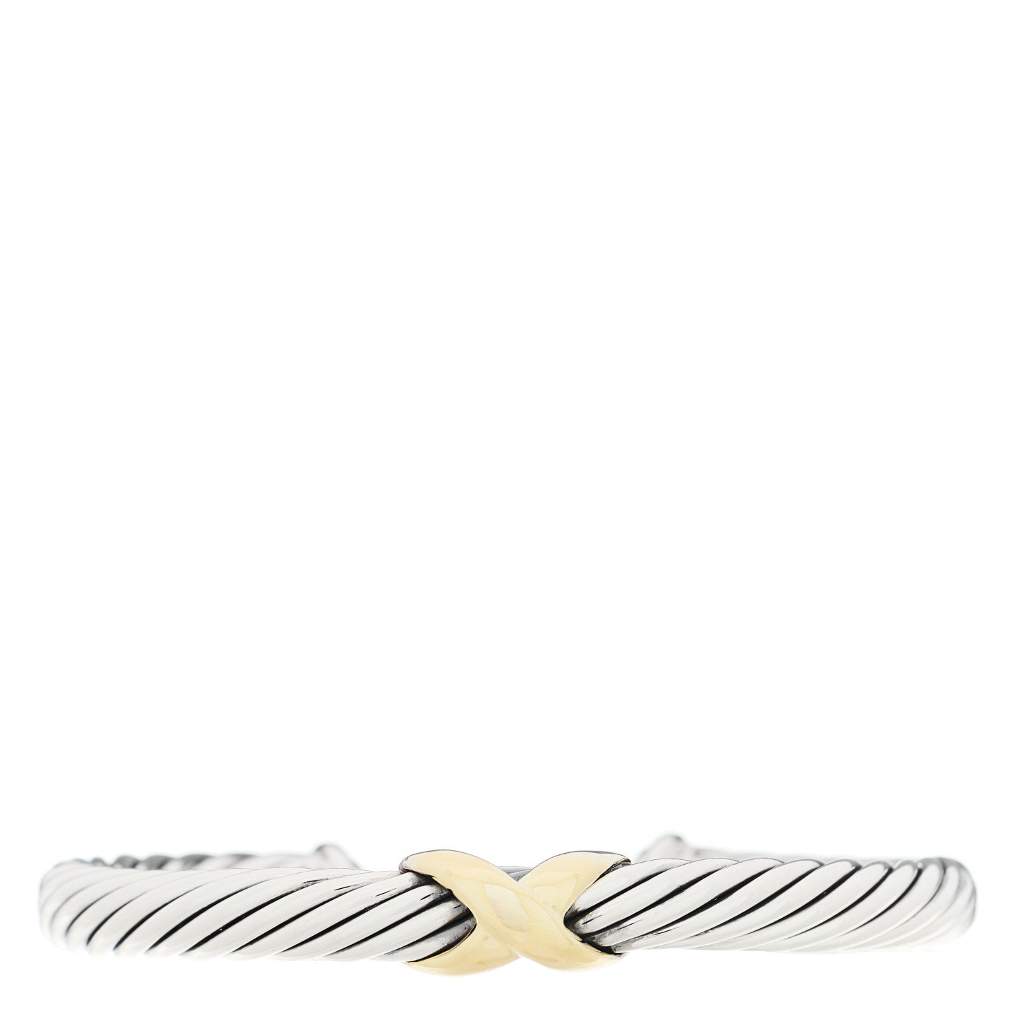 David Yurman Sterling Silver 14K Yellow Gold 7mm X Station Cable Bracelet 2 of 3