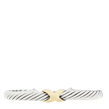 David Yurman Sterling Silver 14K Yellow Gold 7mm X Station Cable Bracelet 2 of 3