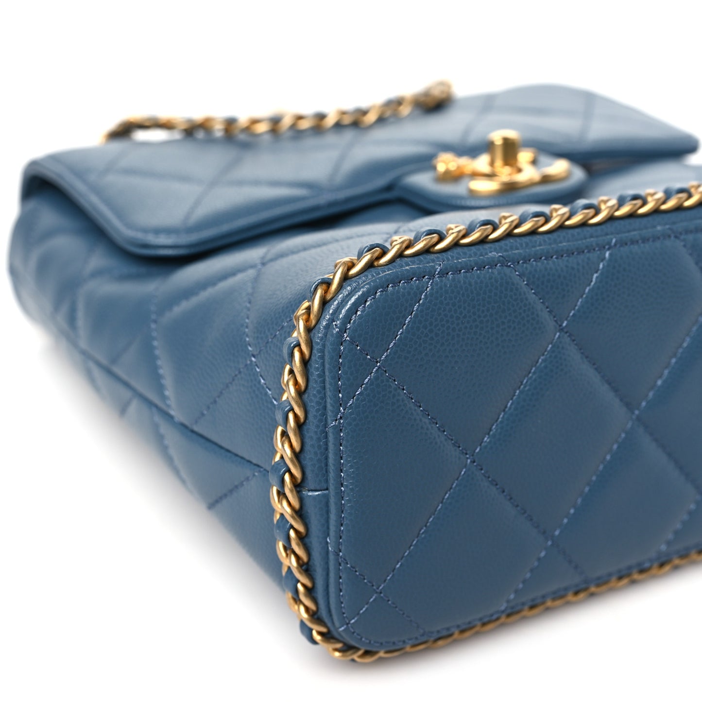 Caviar Quilted Camellia Chain Around Backpack Blue