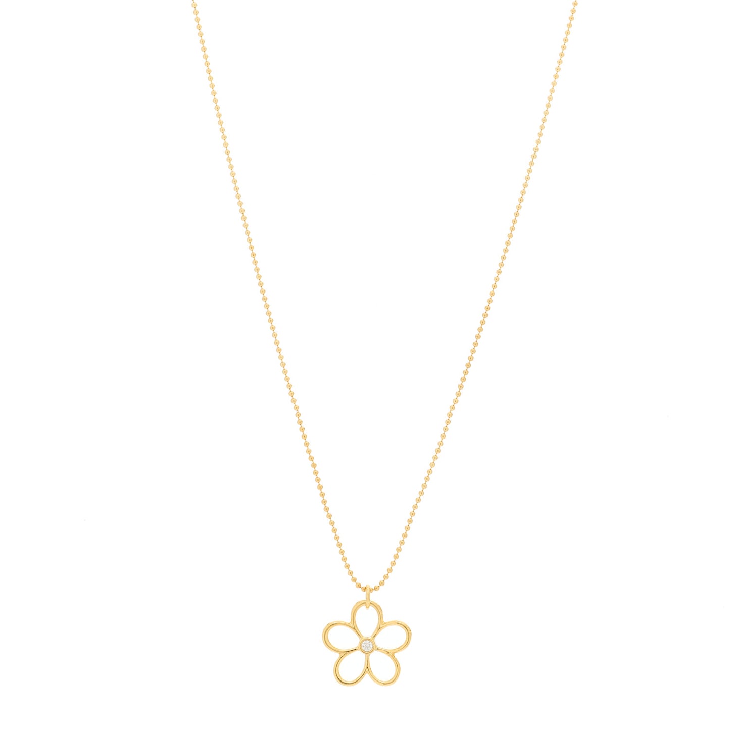 18K Yellow Gold Diamond Open Flower Pendant Necklace