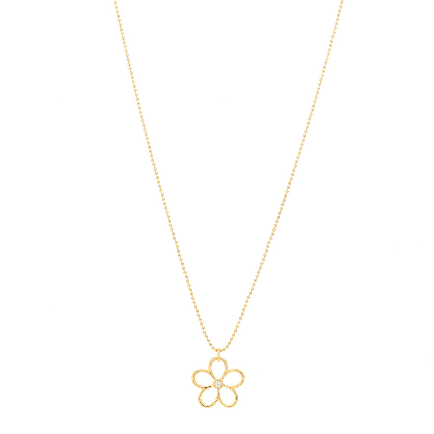 Tiffany 18K Yellow Gold Diamond Open Flower Pendant Necklace 1 of 6