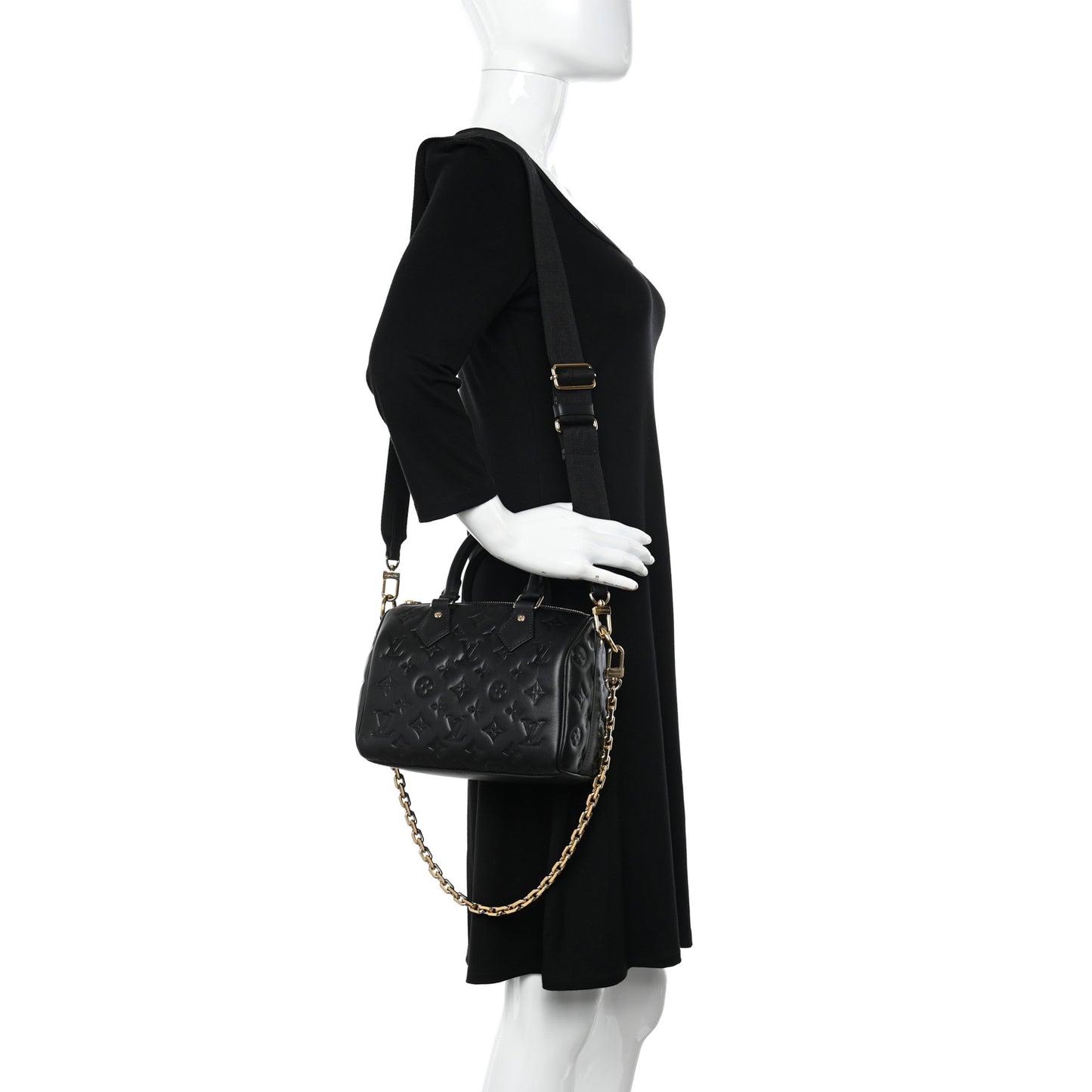 Lambskin Embossed Monogram Speedy 22 Bandouliere Black