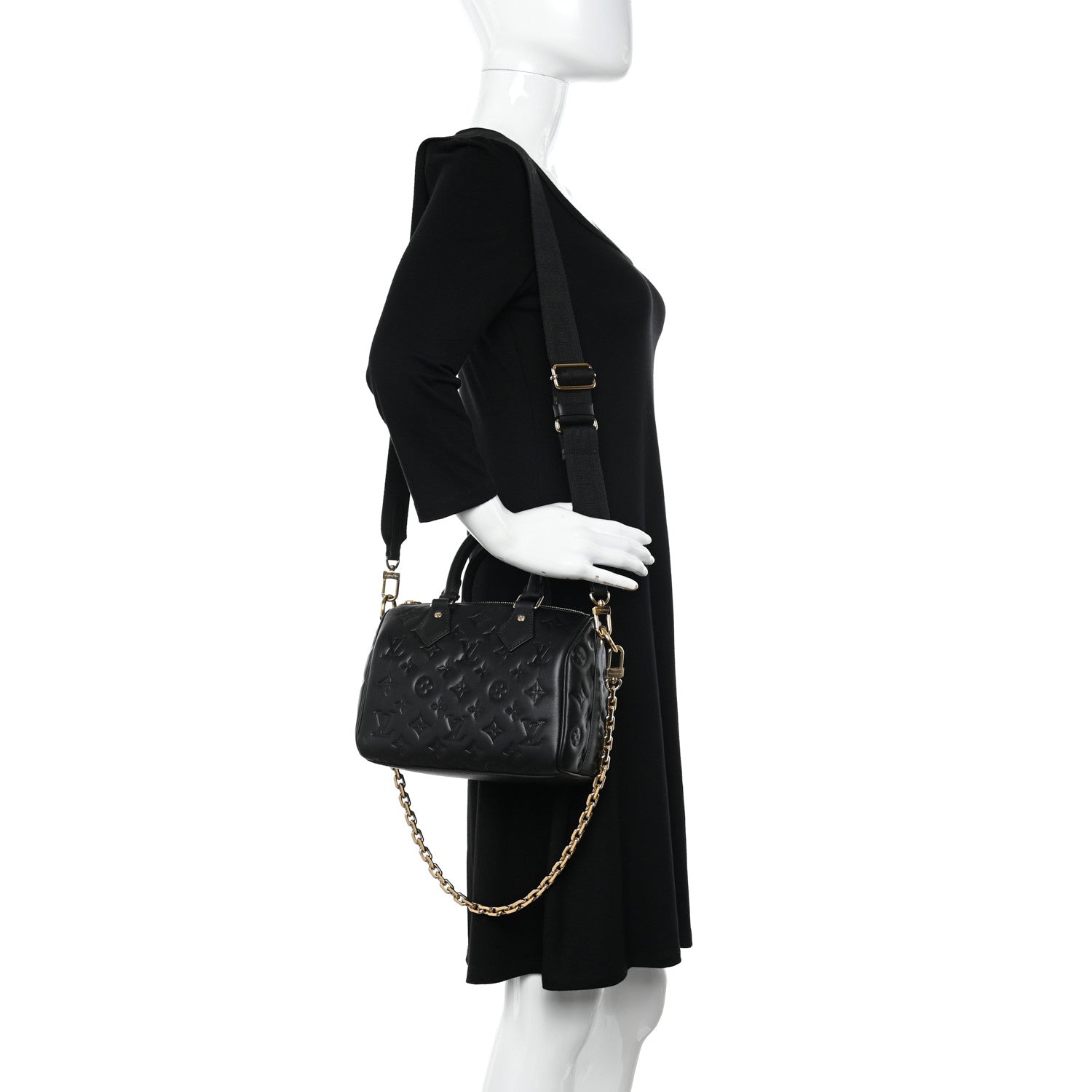Louis Vuitton Lambskin Embossed Monogram Speedy 22 Bandouliere Black 2 of 10