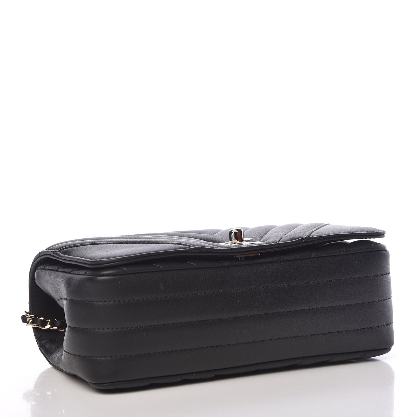 Calfskin Chevron Quilted Mini Statement Flap Black