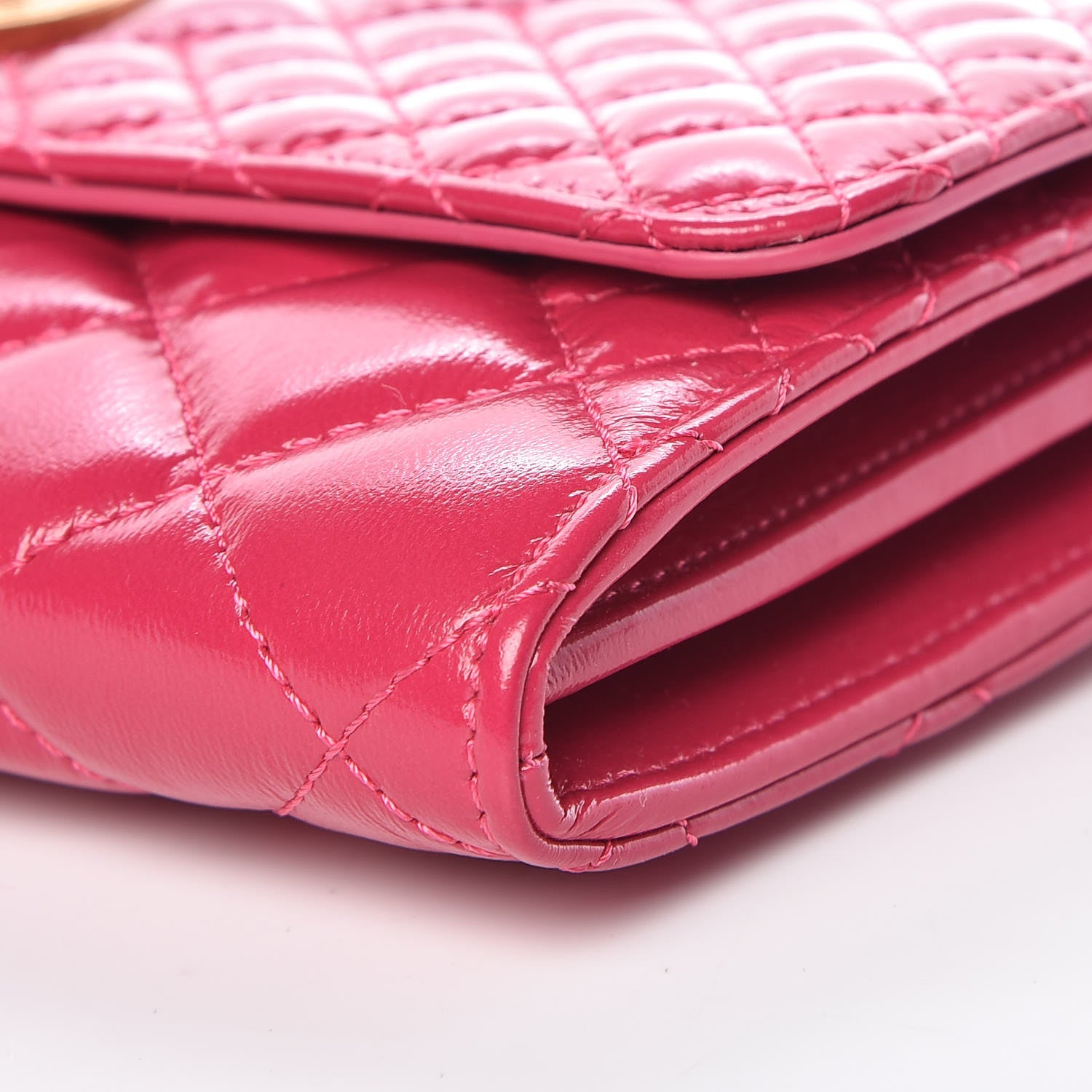 Versace Patent Nappa Icon Quilted Wallet On Chain Crossbody Fuchsia 7 of 9