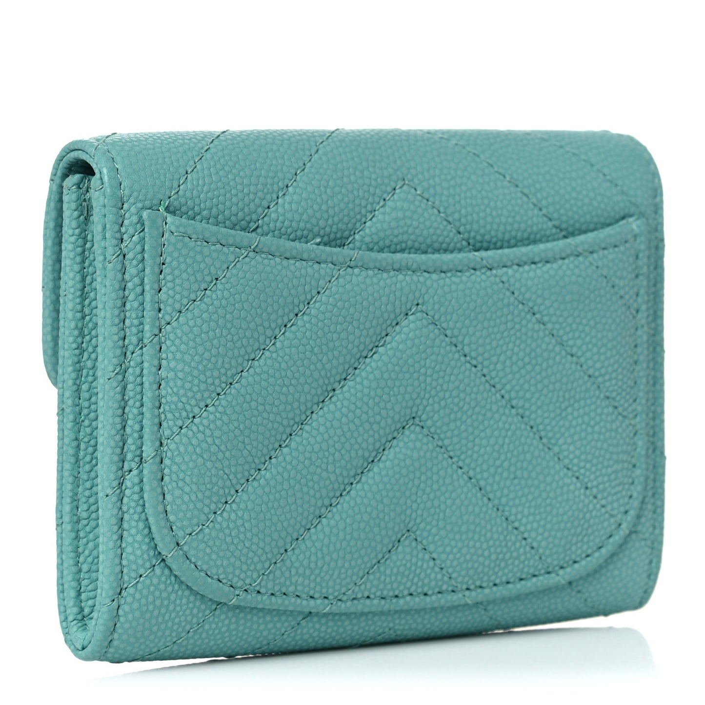 Caviar Flat Chevron Quilted Card Holder Wallet Green