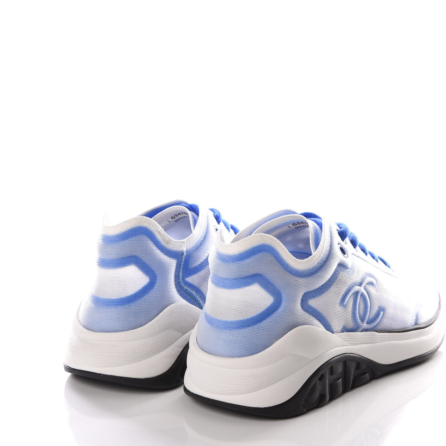 Calfskin Mesh Lycra Womens Logo Sneakers 36.5 White Blue
