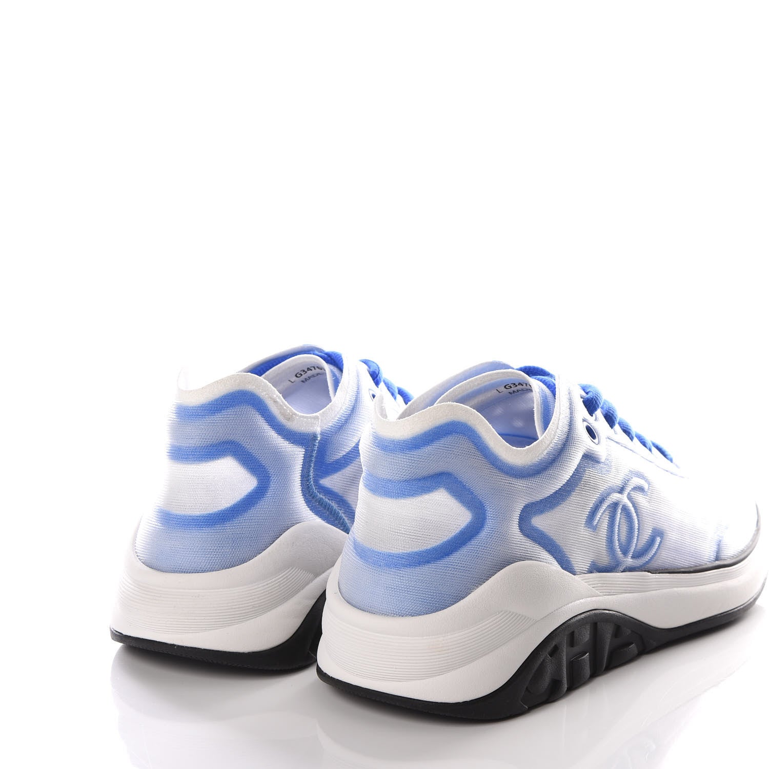 Chanel Calfskin Mesh Lycra Womens Logo Sneakers 36.5 White Blue 4 of 8