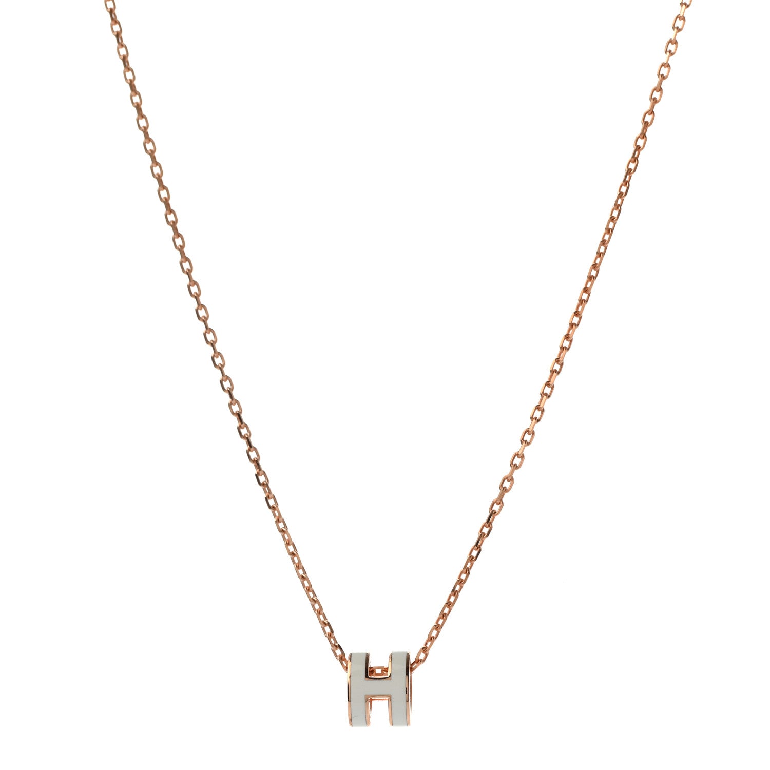 Hermes Lacquered Gold Mini Pop H Pendant Necklace White 1 of 5