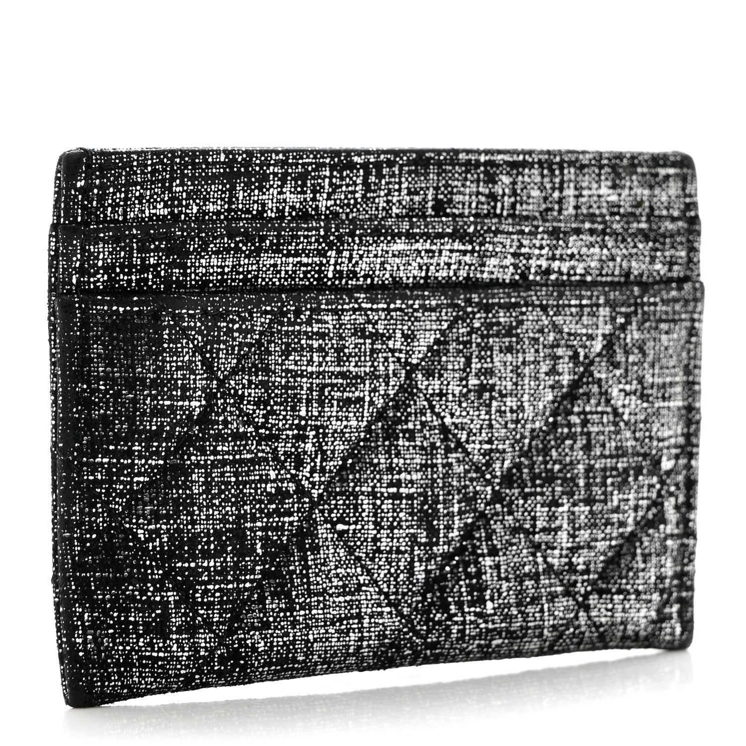 Chanel Metallic Fabric Quilted CC Card Holder Silver 2 of 7