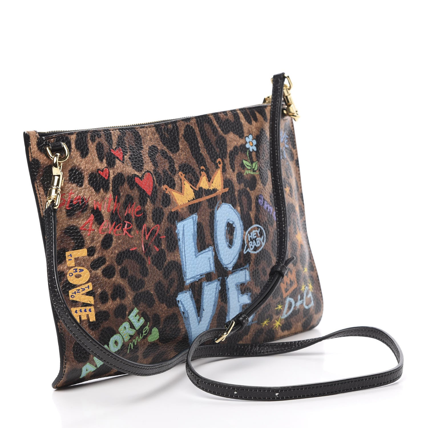 Dolce & Gabbana Calfskin Leopard Graffiti Print Crossbody Pouch Multicolor 2 of 8