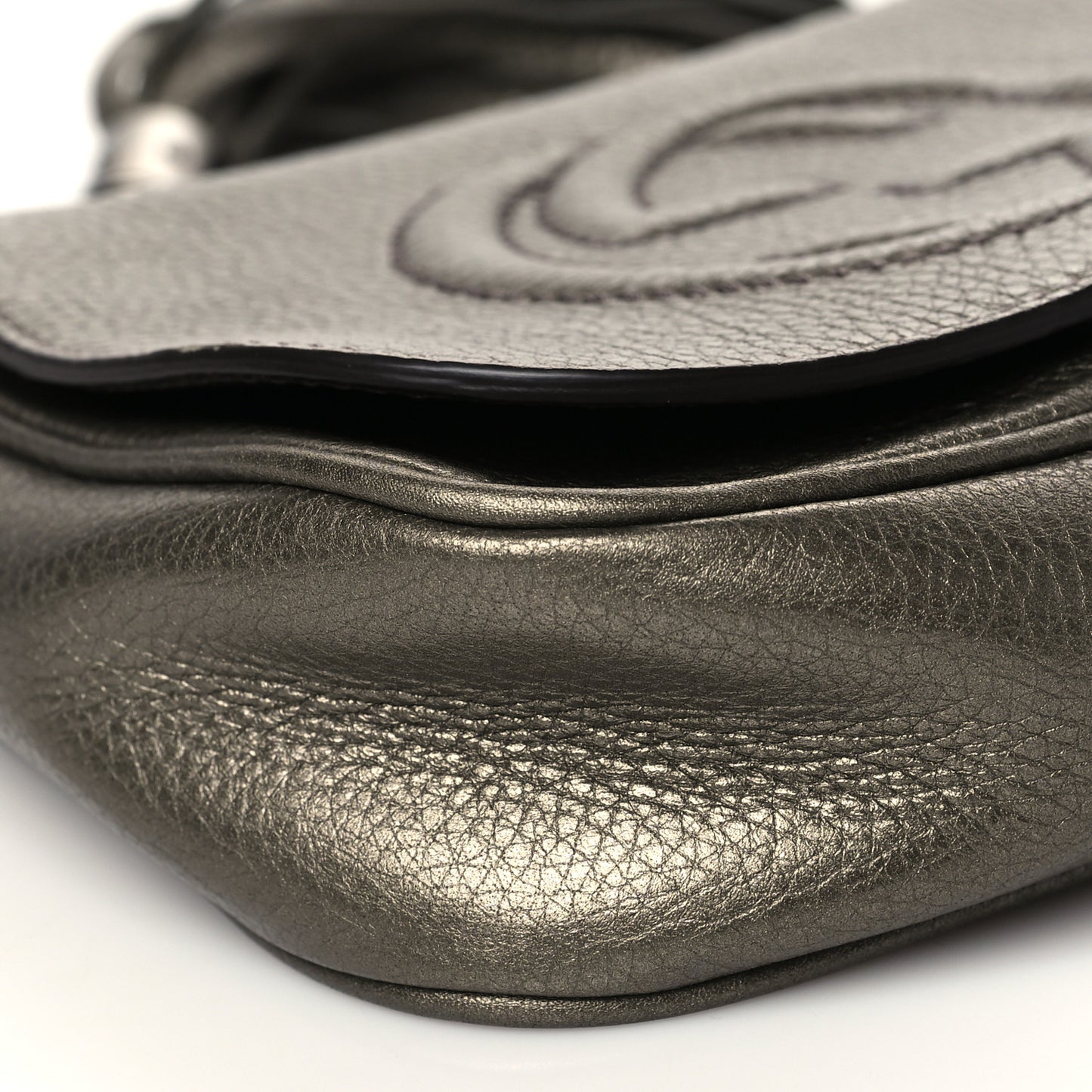 Metallic Pebbled Calfskin Small Soho Flap Crossbody Sasso