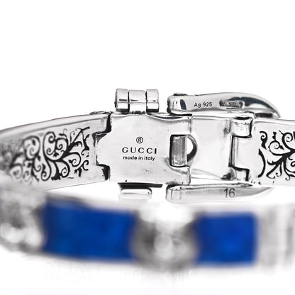Gucci Sterling Silver Enamel Garden Feline Buckle Bracelet Blue 4 of 4
