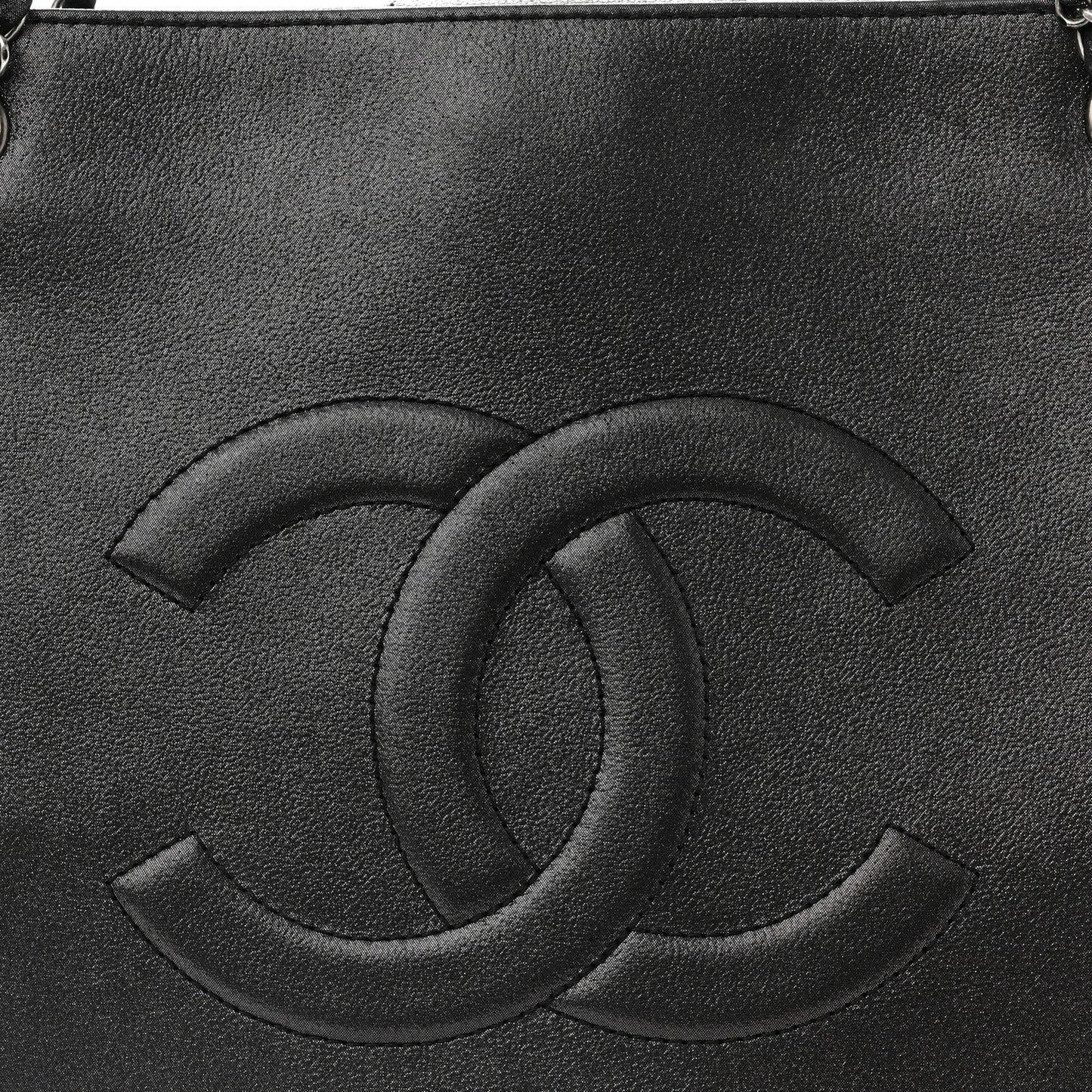 Iridescent Calfskin CC Large North South Shopping Tote Black